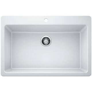 Glacier Bay Drop-in/Undermount Granite Composite 33 in. Single Bowl Kitchen Sink in White 442801 ... | The Home Depot