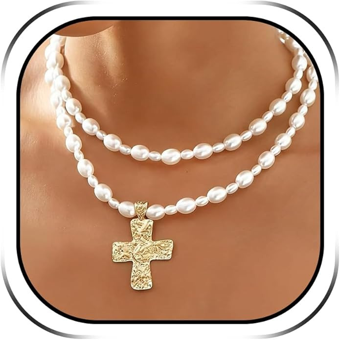 Chunky Cross Necklace for Women Chunky Gold Necklace Statement Cross Pendant Vintage Toggle Clasp... | Amazon (US)