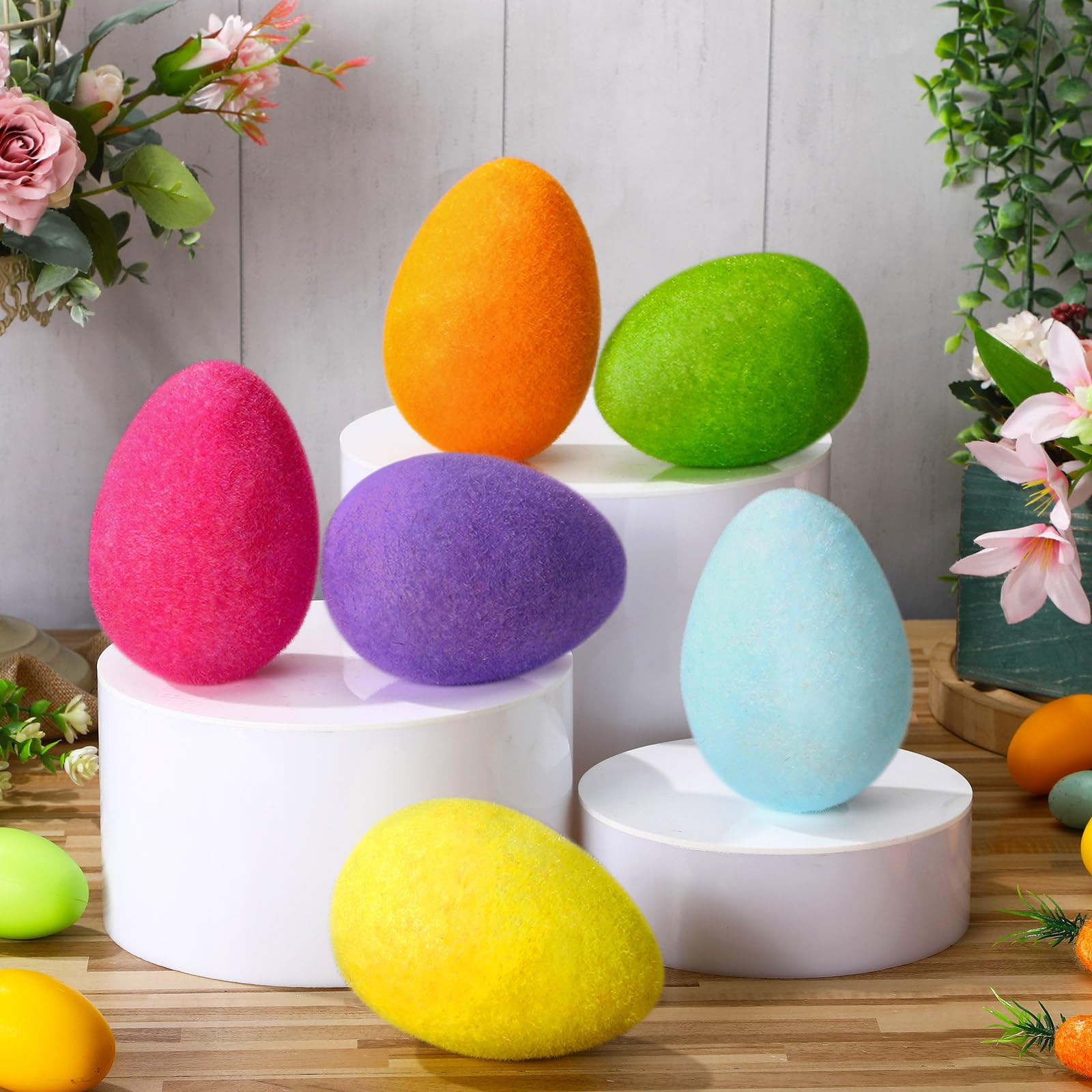 6 Pcs Large Easter Eggs Decoration 4'' Foam Easter Flocked Eggs for Table Centerpieces Home Offic... | Amazon (US)