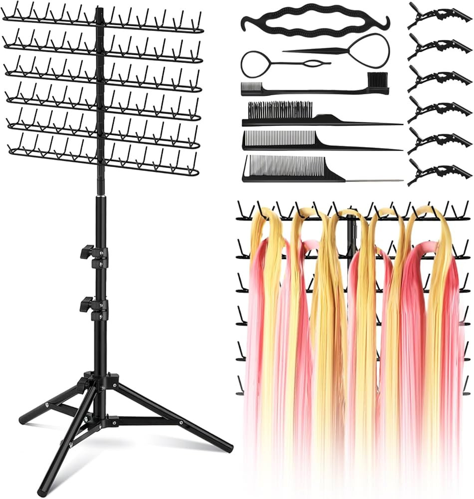Height Adjustable Braiding Hair Rack, 144 Pegs Braiding Rack, 2-side Hair Rack for Braiding Hair,... | Amazon (US)