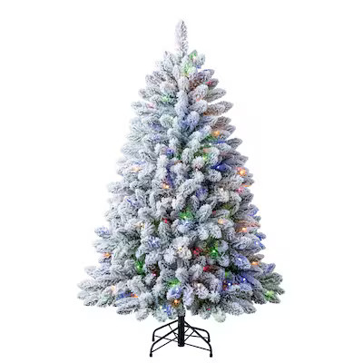 Holiday Living 5-ft Flocked Greensboro Pre-lit Artificial Christmas Tree with Color Changing LED ... | Lowe's