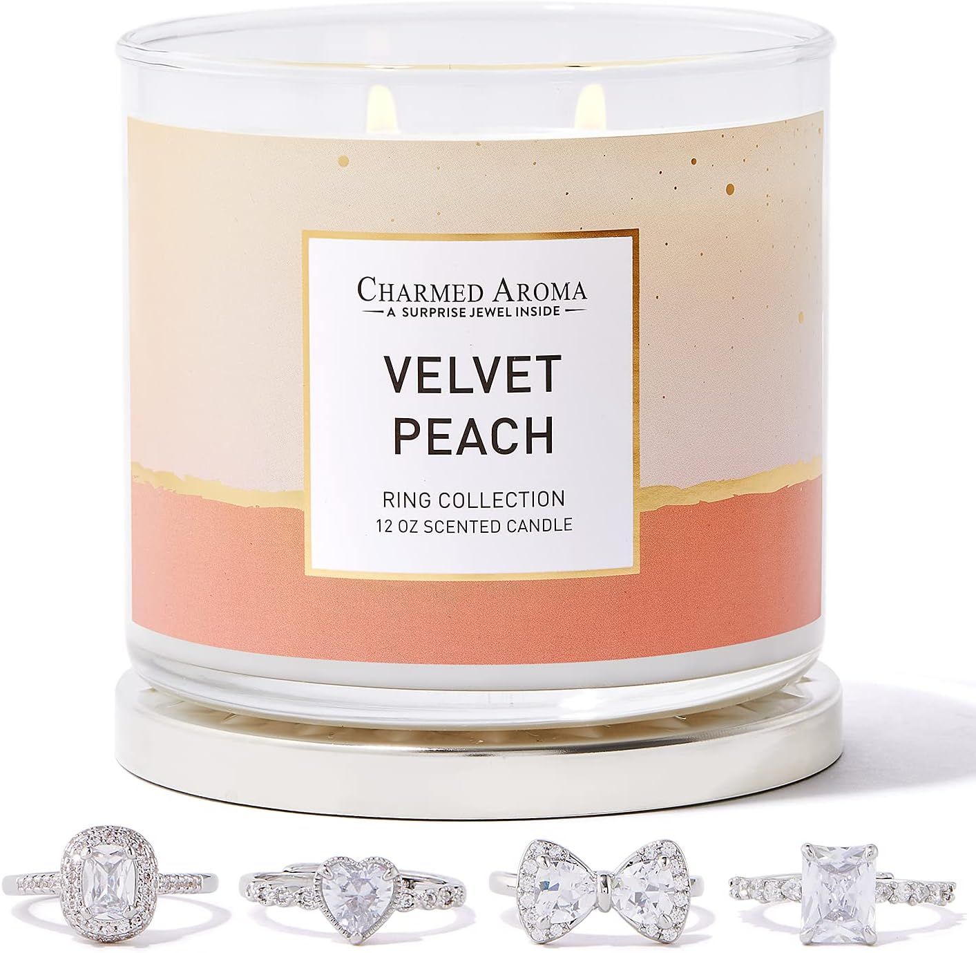 Charmed Aroma 2-Wick, Velvet Peach Jewelry Candle with Surprise Ring Inside, Amazon Exclusive | Amazon (US)