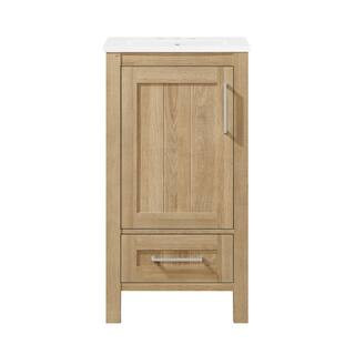 OVE Decors Kansas 18 in. W x 16 in. D x 34.5 in. H Bath Vanity in White Oak with Ceramic White Va... | The Home Depot