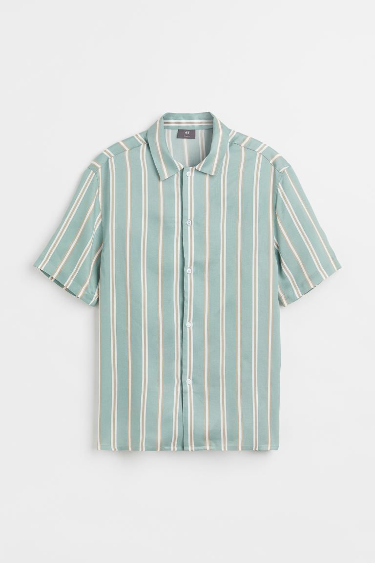 Regular Fit Short-sleeved Lyocell Shirt - Green/striped - Men | H&M US | H&M (US + CA)