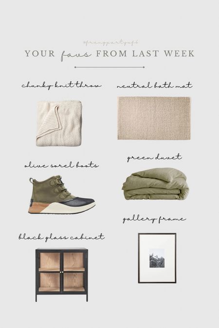 Favorites and best sellers from last week! My olive Sorels are selling out quickly and are 50% off! My glass cabinet is back in stock 🙌

#LTKhome #LTKfindsunder100 #LTKsalealert
