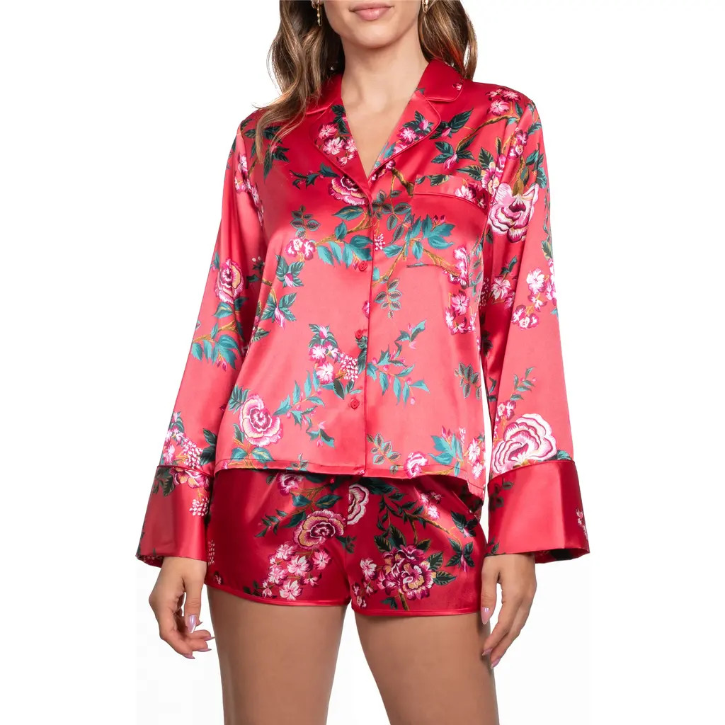 In Bloom by Jonquil Phoenix Long Sleeve Satin Short Pajamas in Red at Nordstrom, Size Medium | Nordstrom