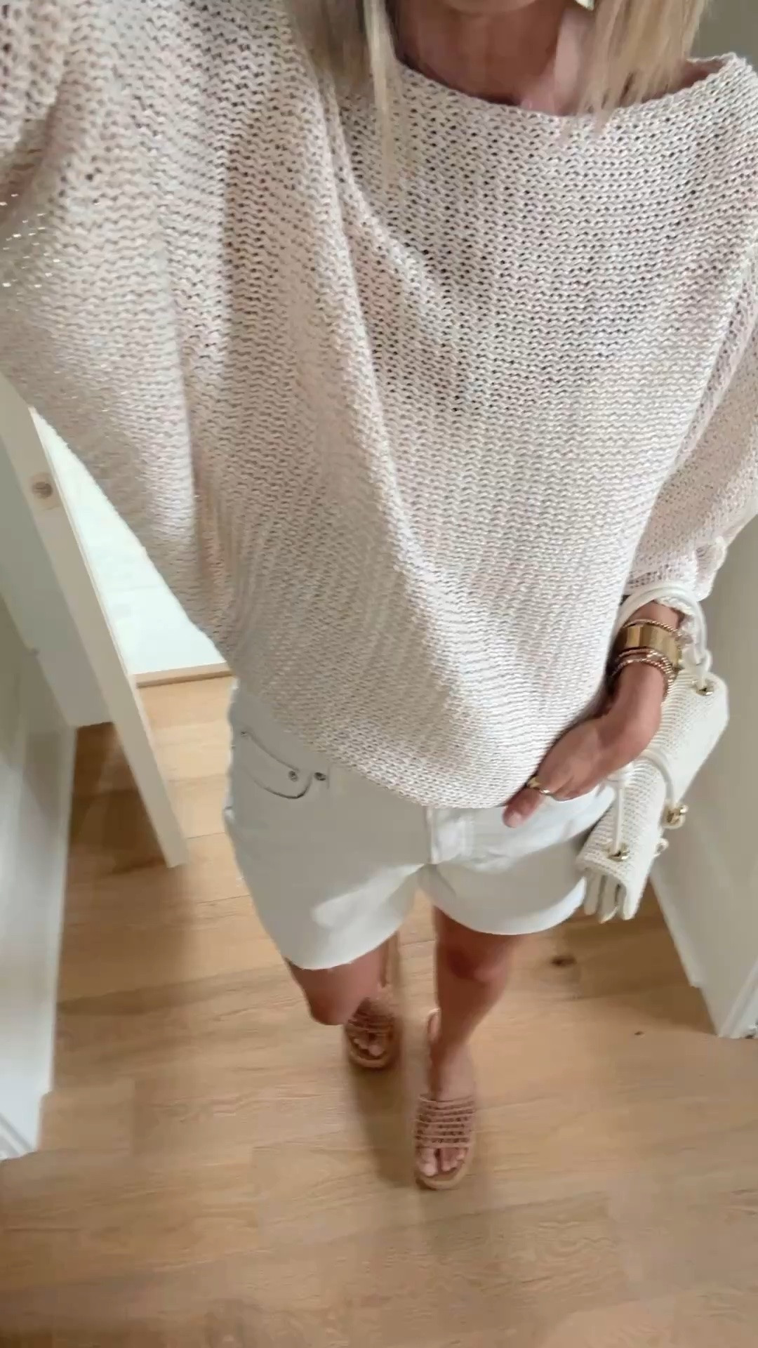 Small sweater and shelf bra cami.  Small denim shorts. Use my new customer discount code on the shorts.  RACHELXSPANX for 15% off and free shipping.

#LTKOver40 #LTKTall #LTKSaleAlert
