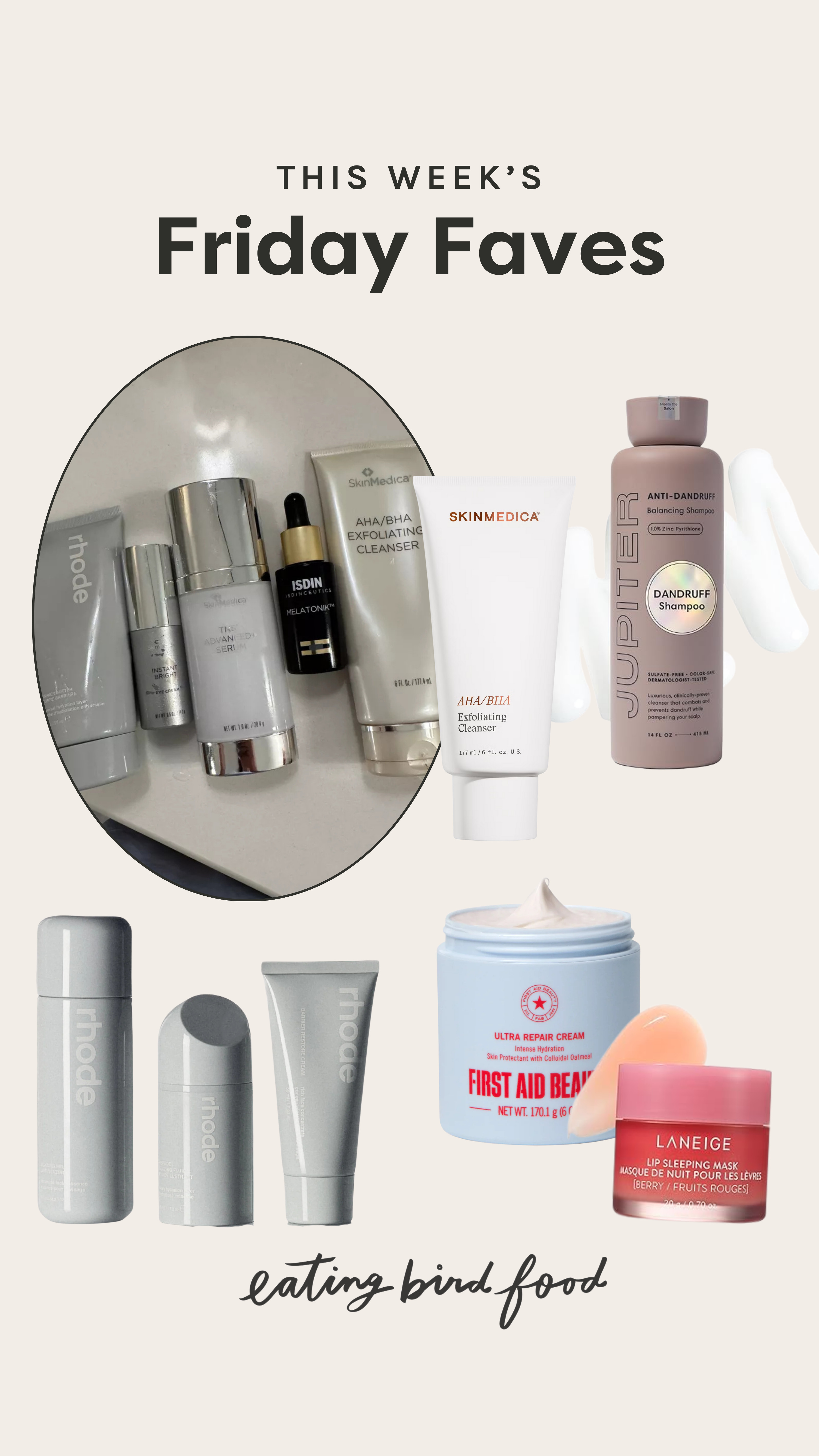 Friday Faves: Winter Skincare & Self-Care Favorites

1. Rhode Barrier Set: I’ve been using the Rhode Barrier Set lately and wow… my winter skin is thriving. The glazing milk feels like instant moisture, the peptide fluid makes me look way dewier than I have any business looking in December, and the barrier cream is so nourishing. I go to bed looking like glazed donut. 

2. Laneige Lip Mask: At night (or whenever my lips are feeling realllly dry), I always reach for this Laneige Sleeping Lip Mask. It’s like a little winter treat for my lips, leaving them soft, nourished, and smooth by morning. They have a ton of fun flavors too. 

3. Anti-Dandruff Shampoo: I’ve been using this whenever my scalp gets dry or flaky in the winter, and it works so well. The zinc formula really helps calm irritation without drying out my hair, and I love that it’s sulfate-free. After just a couple washes, my scalp feels soothed and my hair is flake-free.

4. First Aid Beauty Ultra Repair Cream: When my skin feels extra parched or a bit irritated, this is the cream I reach for. It’s so moisturizing without feeling heavy and always helps calm things down.

5. SkinMedica AHA/BHA Exfoliating CleanserThis exfoliating cleanser is so good for gently exfoliating away dull, dry skin so that the moisturizers and treatments I use after can sink in better and actually work their magic.  

 #LTKGiftGuide #LTKselfcare #LTKBeauty