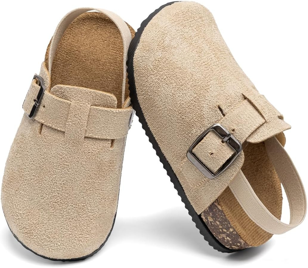 KIDSUN Toddler Suede Clogs Boys Girls Cork Footbed Slip On Mules Potato Shoes with Elastic Strap ... | Amazon (US)