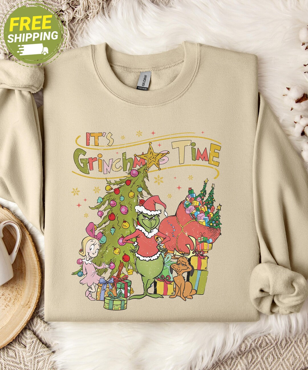 It's Grinchmas Time,vintage Christmas Sweatshirt,retro Xmas Sweater,nostalgic Holiday Shirt,vinta... | Etsy (US)