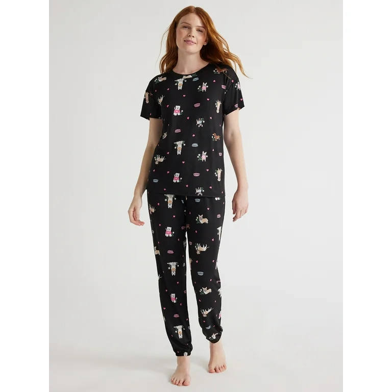 Joyspun Women’s Short Sleeve Tee and Joggers Pajama Set, 2-Piece, Sizes S to 3X | Walmart (US)