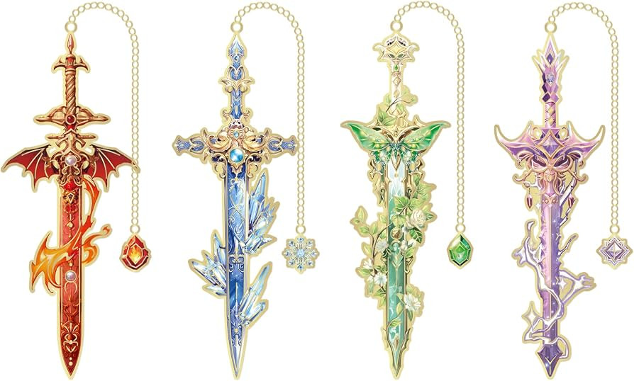 4pcs Fantasy Sword Bookmarks for Books, Journals, Planners - Cool Metal Book Markers for Reading ... | Amazon (US)