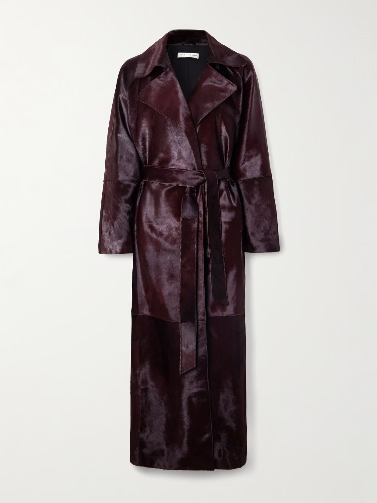 Nour Hammour - Althea Belted Cow Hair Trench Coat - Burgundy | NET-A-PORTER (US)