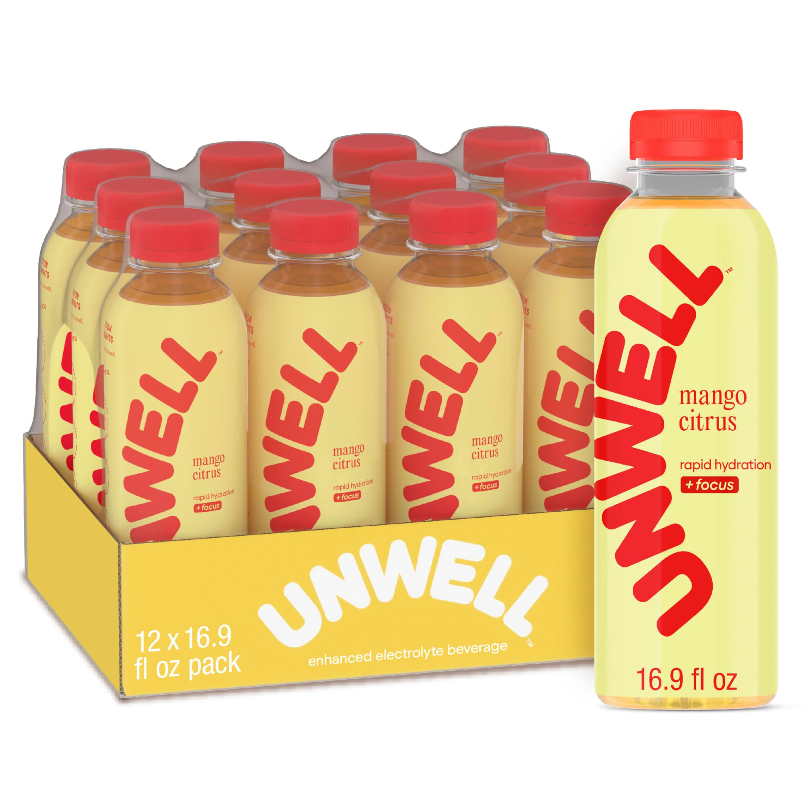 Unwell Hydration Electrolyte Drink For Rapid Hydration + Focus – Mango Citrus, 12 Pack | Amazon (US)