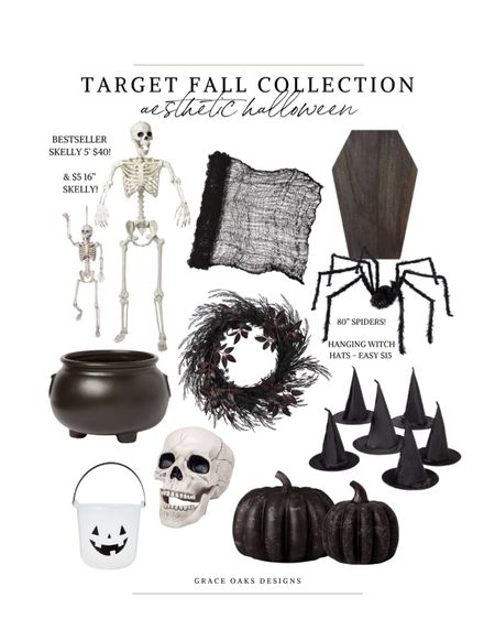 target aesthetic halloween decor - porch & party must-haves. affordable Halloween decor 

halloween. Halloween porch. Target Halloween. Skeleton. Charcuterie board. Caldron. Witch hats. Hanging witch hats. Halloween wreath. Spiders  

#LTKHoliday #LTKfindsunder50 #LTKSeasonal