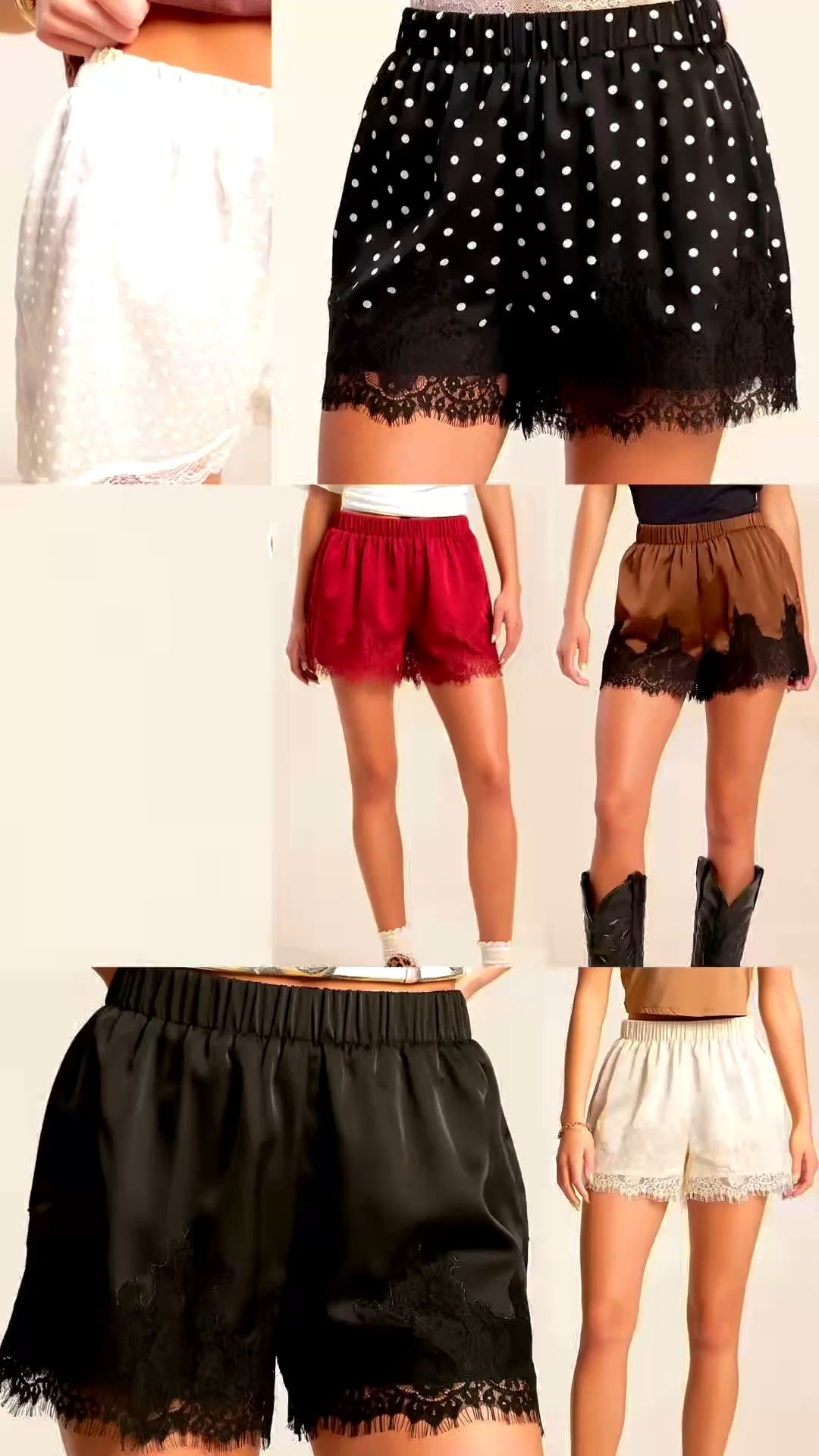 The viral lace shorts! Style with a cute graphic or dress them up, boots for a western vibe or keep them beachy… there’s options!

For additional length, I am wearing a large (I’m a size 6, 5’7”). I do think they fit a tad on the small side. 

Multiple colors available as well as two polka dot prints!