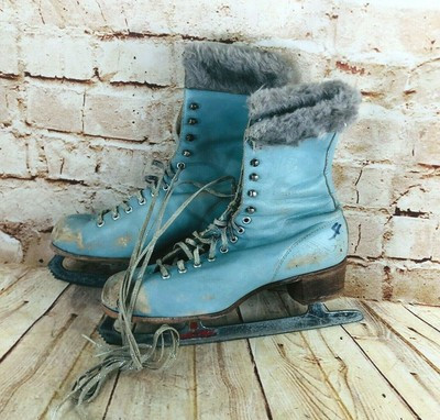 Vintage Blue Ladies Figure Ice Skates with Fur Canadian Flyer   | eBay | eBay US