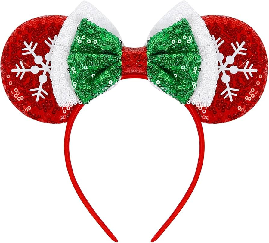 WOVOWOVO Christmas Mouse Ears Headbands for Women Girls, Bow Decoration Hairbands with Red Sequin... | Amazon (US)