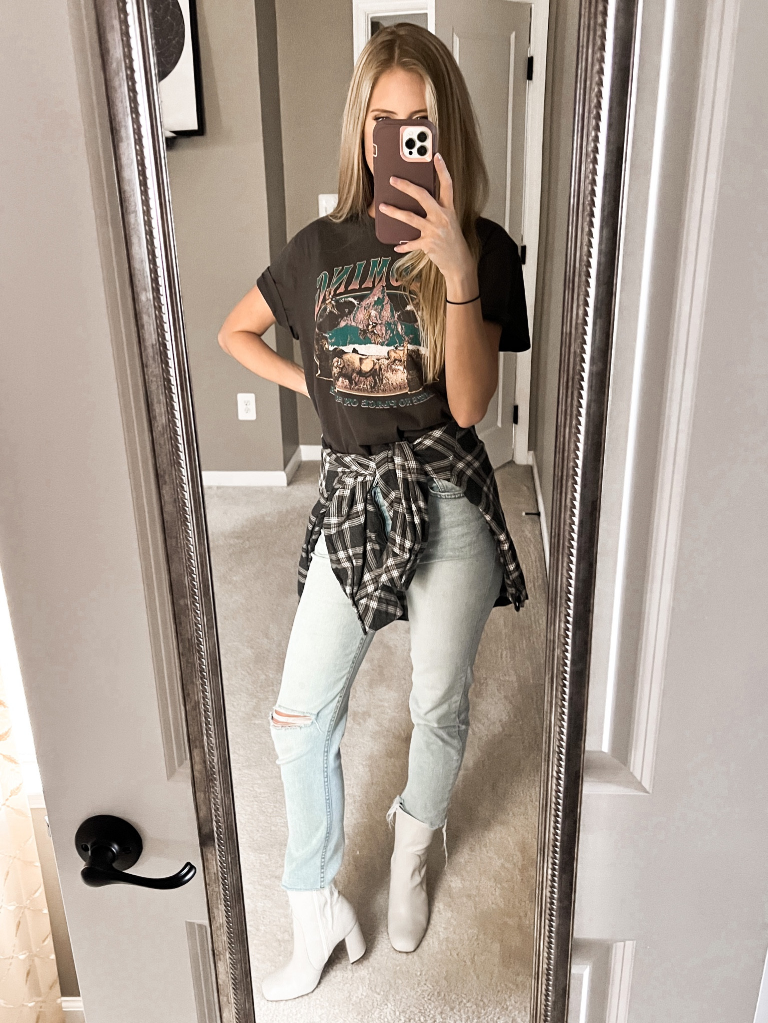 Target fall outfit idea! High waisted jeans with graphic tee and ankle booties, wrap a flannel or shacket around the waist in case it gets chilly 🍂🤍✨

Graphic tee- $13
High waisted jeans- $25
Flannel- $22
Booties- $40

Thanks so much for being here!🤗

#ltkfall #ltkseasonal #ootd #outfitoftheday #todaysoutfit #falloutfit #booties #anklebooties #momjeans #graphictee #targetoutfit #targetfashion #targetstyle

Target fall outfit, fall outfit, fall, high waisted jeans, Mom jeans, flannel, Shacket, plaid shacket, target shacket, graphic tee, target graphic tee, target style, target finds, target favorites, target fall, ootd, outfit of the day, today’s outfit, affordable outfit, under 100

#LTKSeasonal #LTKunder50 #LTKstyletip