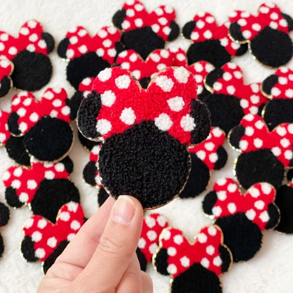 Black and Red Minnie Patches. Minnie Polka Dot Bow Patch with iron on patch backing. Iron on Chen... | Etsy (US)