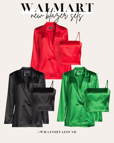 New satin blazer sets from Walmart! Blazer set, two piece blazer set, oversized blazer set, satin blazer, blazer and tank set, black blazer set, red blazer set, green blazer set, black satin blazer, red satin blazer, green satin blazer, oversized satin blazer, button front blazer, trendy blazer, satin tank top, satin tank, sleeveless top, satin sleeveless top, trendy satin set, trendy blazer set

#LTKStyleTip #LTKSeasonal #LTKFindsUnder50