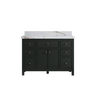 Sonoma 48 in. Single Sink Freestanding Dark Green Bath Vanity with Calacatta Gold Qt. Top Unassem... | The Home Depot