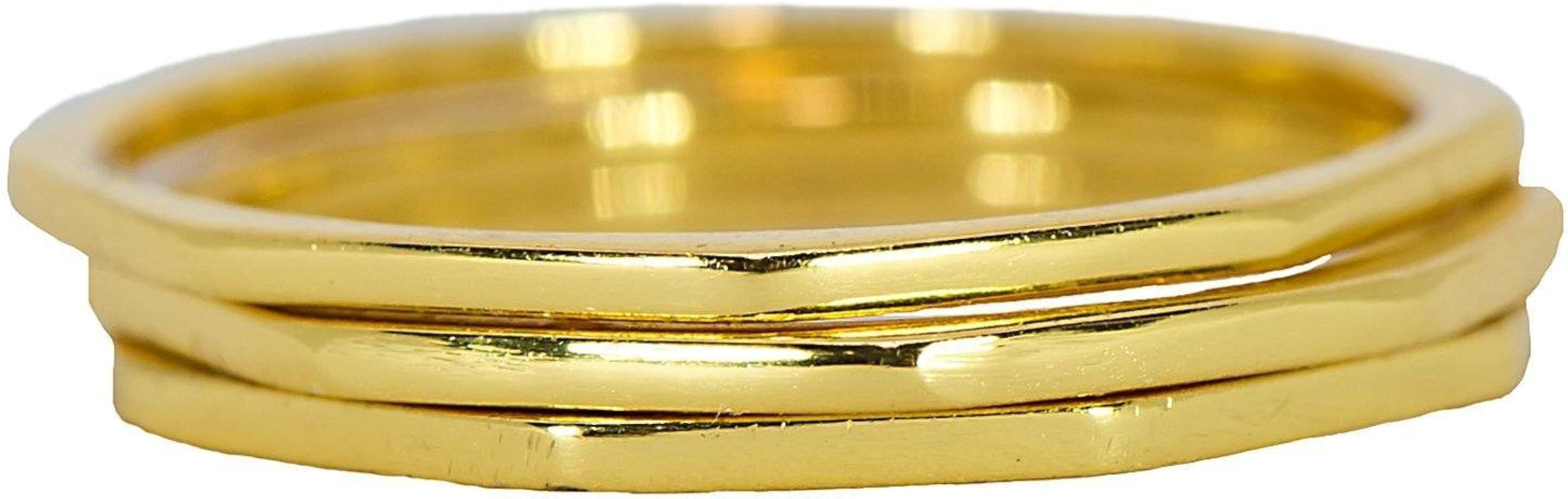 Pura Vida Gold Plated Delicate Stacked Rings - Brass Base .925 Sterling Silver - Size 5-9 | Amazon (US)