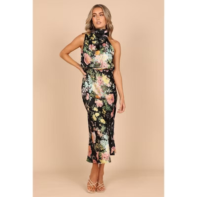 Petal and Pup Womens Anabelle Halter Neck Midi Dress - Black Floral XS | Target