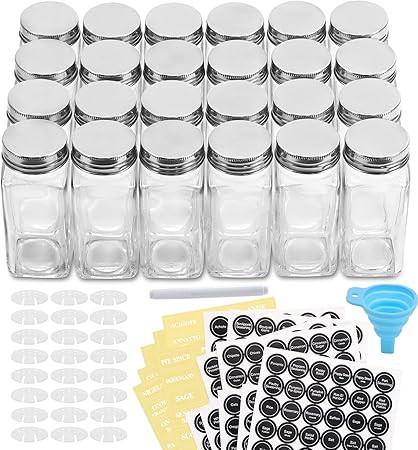 AOZITA 24 Pcs Glass Spice Jars/Bottles - 4oz Empty Square Spice Containers with Spice Labels - Sh... | Amazon (US)