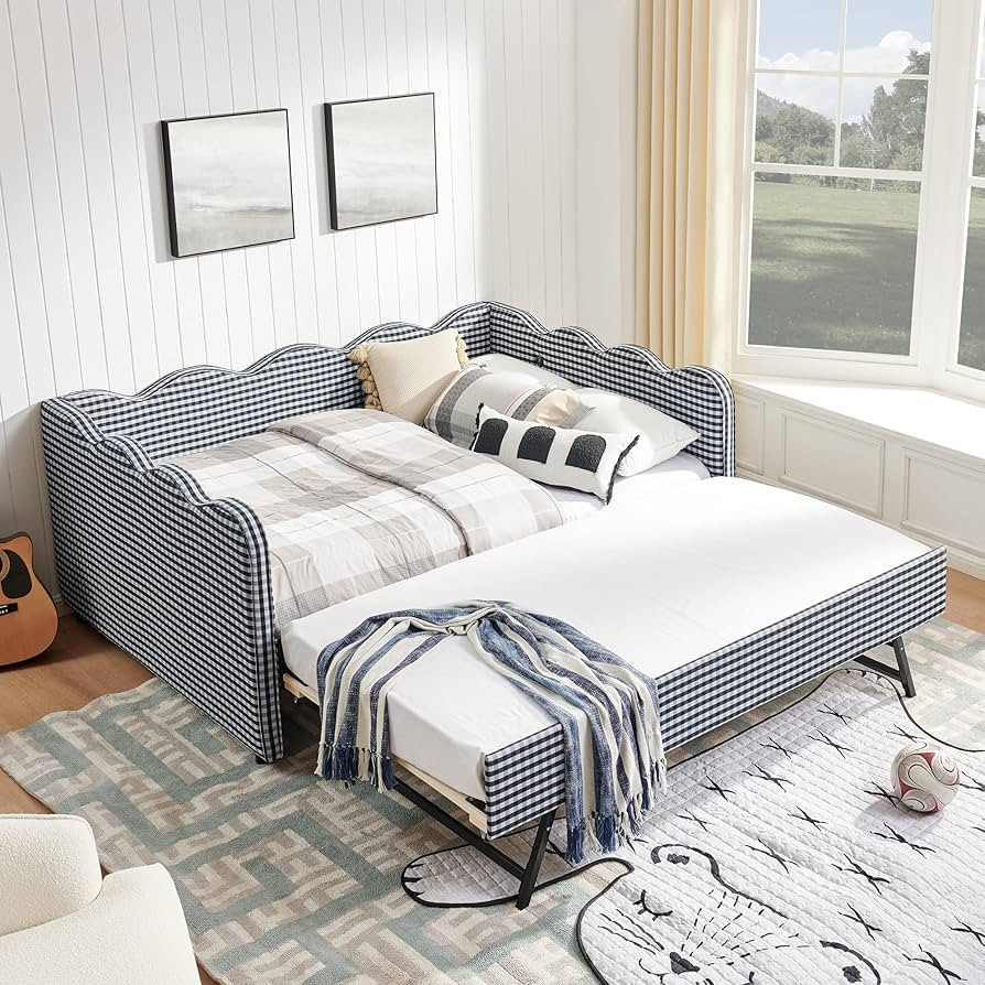 Full to King Daybed with Trundle, USB Ports Soft Upholstered Daybed with Pop Up Trundle Bed Full ... | Amazon (US)