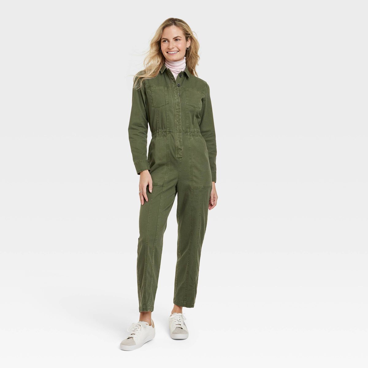 Women's Long Sleeve Button-Front Coveralls - Universal Thread™ Green 2 | Target
