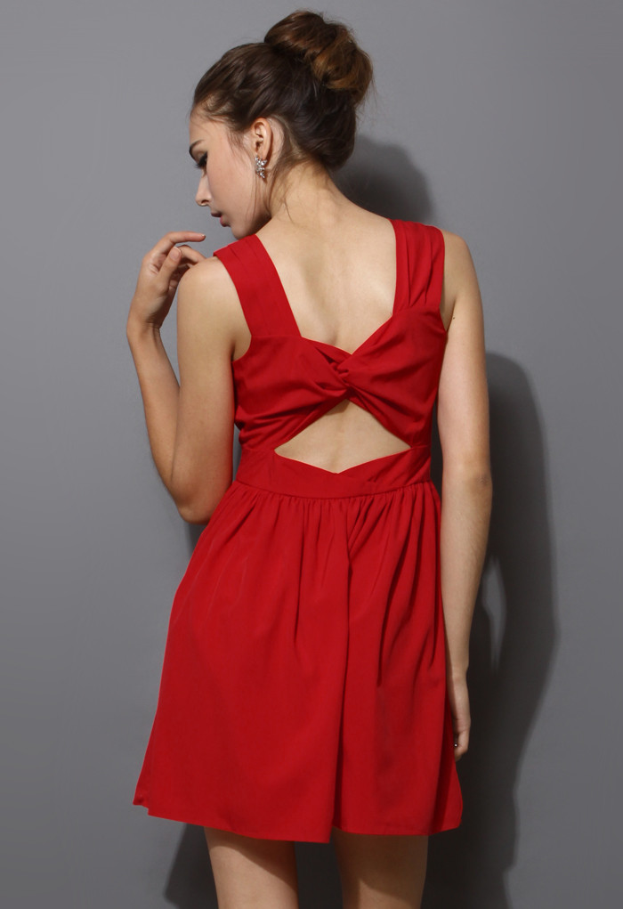 Twisted Knot Back Dress in Red | Chicwish