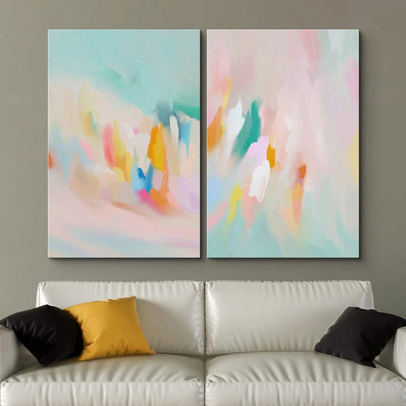 Colorful Brushstrokes On Canvas 2 Pieces Painting | Wayfair North America