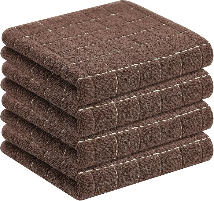 Homaxy 100% Cotton Terry Kitchen Towels, 4 Pack, Brown | Amazon (US)