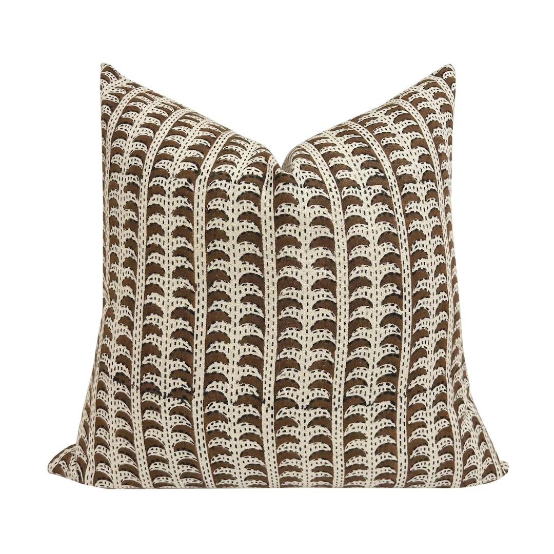 ARCHER || Designer Linen Striped Pillow Cover, Brown Striped Pillow Cover, Block Print Striped Pi... | Etsy (US)