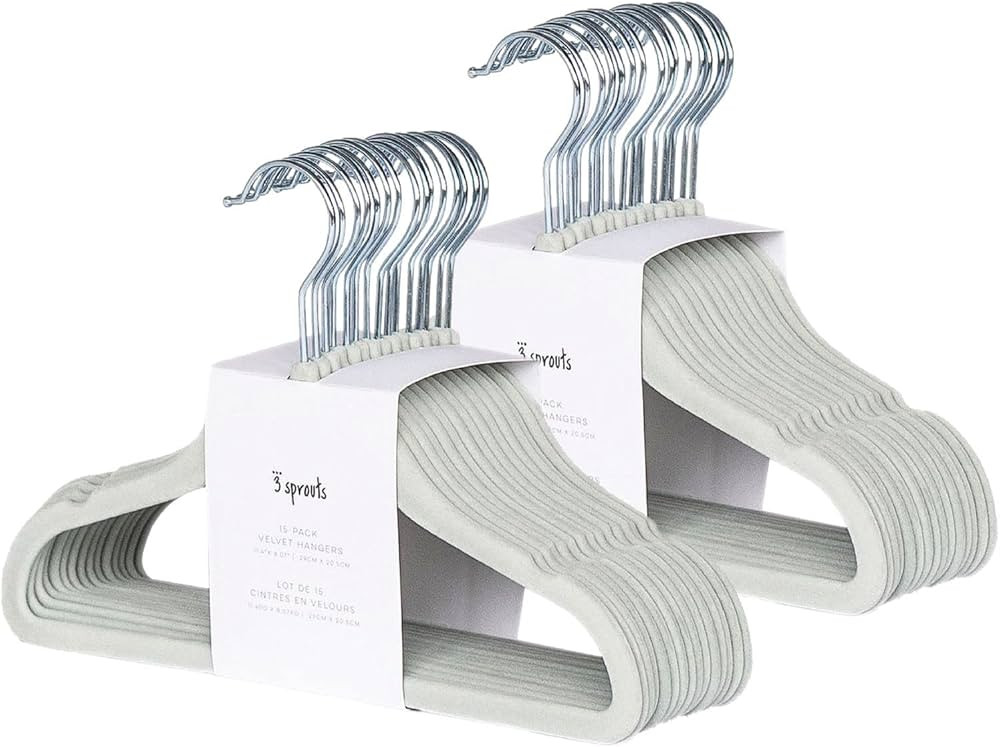 3 Sprouts Baby Velvet, Non-Slip Clothes Hangers - Pack of 30 - Seafoam | Amazon (US)