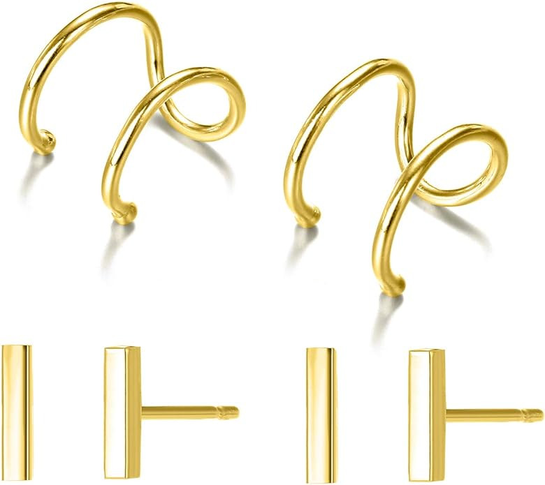 CITLED Women Earrings Set Gold Stud Line Post Tiny Bar Triangle Ball Cartilage Ear Cuff No Pierci... | Amazon (US)
