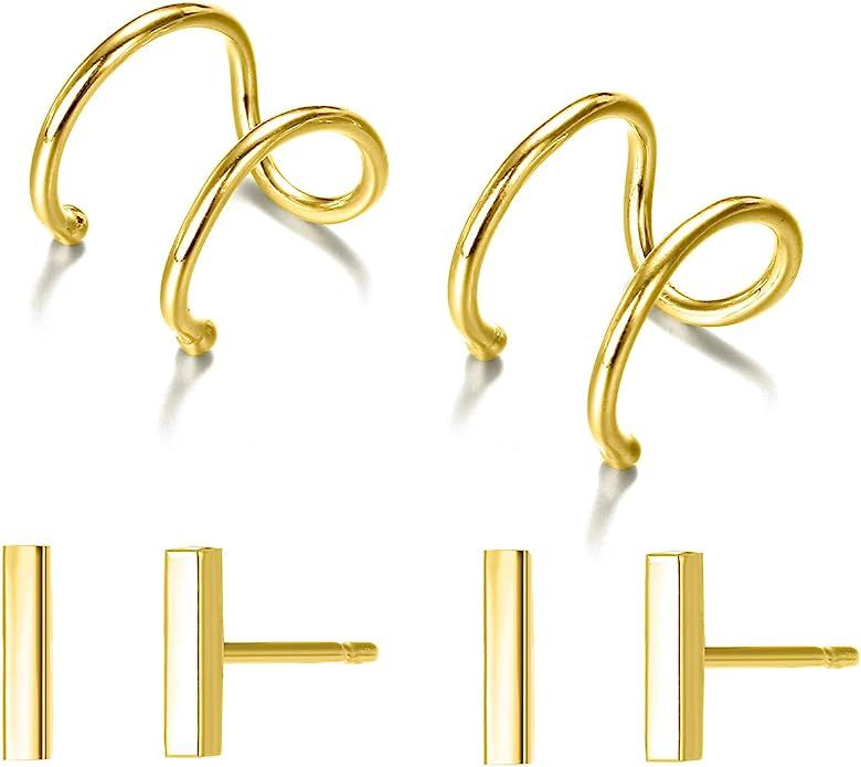 CITLED Women Earrings Set Gold Stud Line Post Tiny Bar Triangle Ball Cartilage Ear Cuff No Pierci... | Amazon (US)