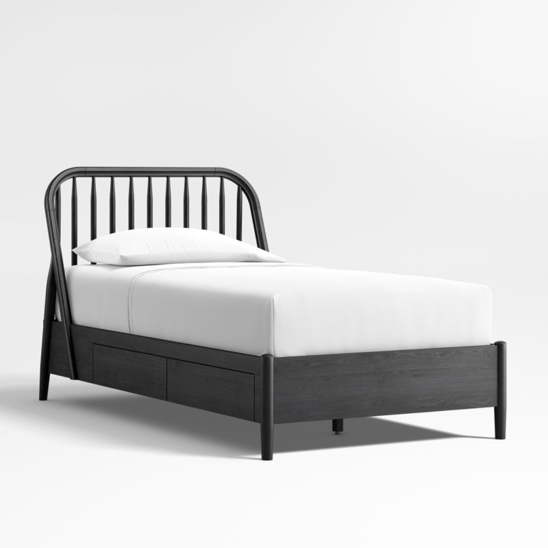 Bodie Ebonized Black Oak Wood Spindle Kids Twin Storage Bed | Crate & Kids | Crate & Barrel