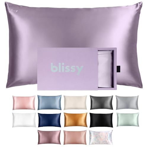 Blissy Silk Pillowcase - 100% Pure Mulberry Silk - 22 Momme 6A High-Grade Fibers - Silk Pillow Cover for Hair & Skin - Regular, Queen & King (Lavender, Queen) | Amazon (US)