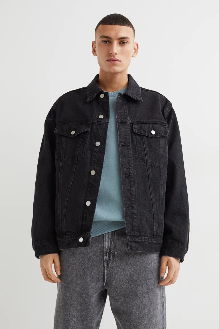 Conscious choice  Oversized jacket in thick cotton denim. Collar, buttons at front, and long slee... | H&M (US + CA)