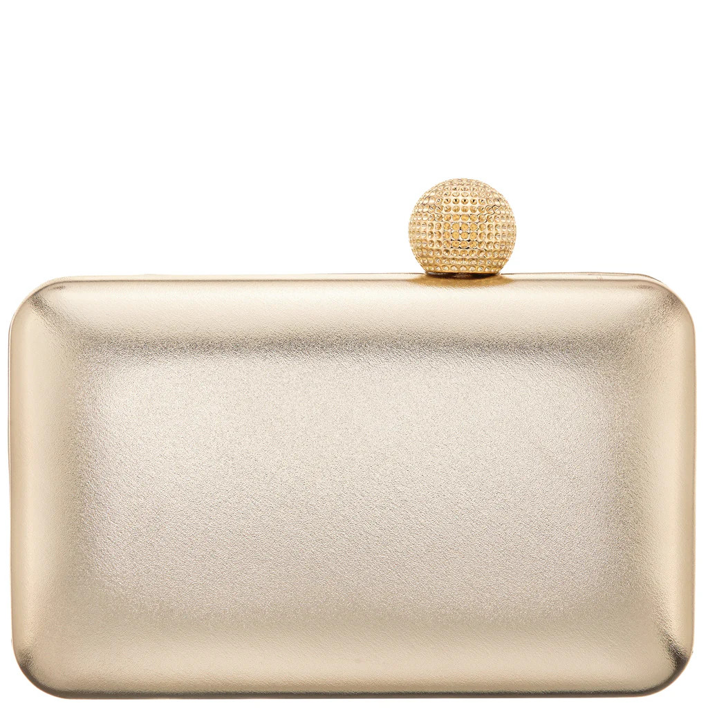 KIMBERLY-PLATINO METALLIC MINAUDIERE WITH CRYSTAL CLASP | Nina Shoes