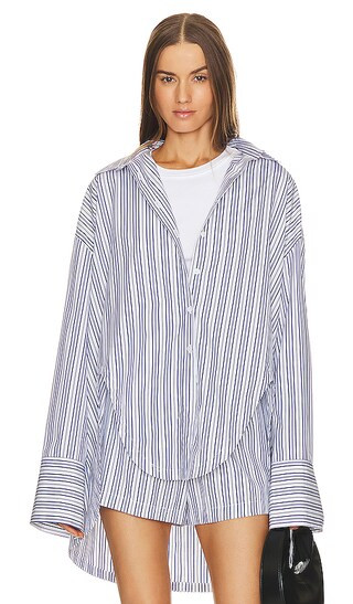 Maja Top in Blue And White Stripe | Revolve Clothing (Global)