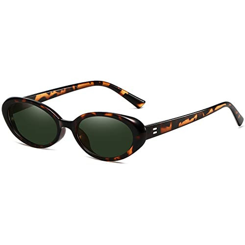 AIEYEZO Retro Oval Sunglasses for Women Fashion Small Oval Frame Sun Glasses 90s Vintage Style Shades (Leopard/Green) | Amazon (US)