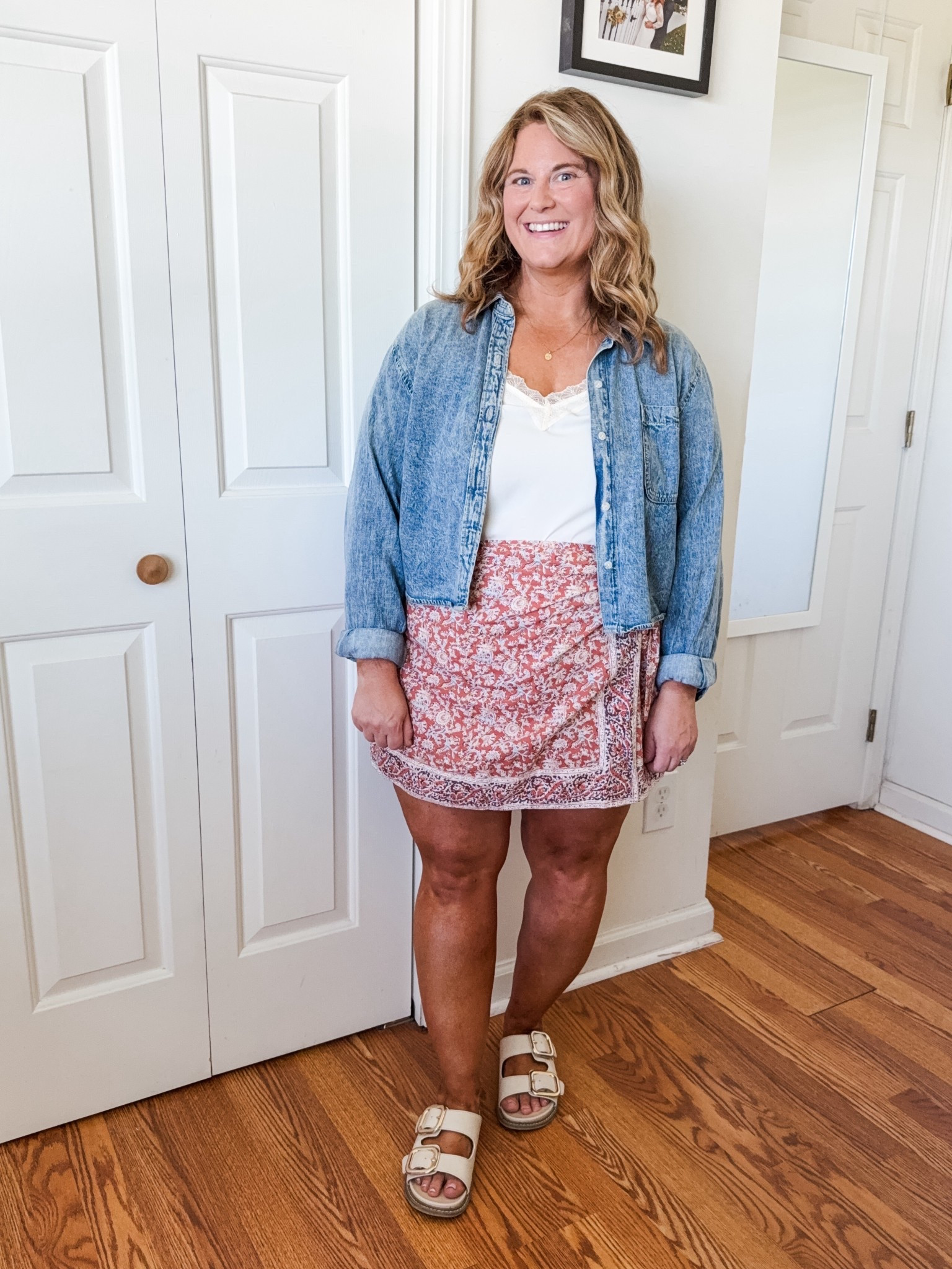 Wearing an XL in my wrap skirt and a large in my satin cami.  Denim cropped shirt is older so I linked similar 

#LTKSeasonal #LTKMidsize #LTKFindsUnder50