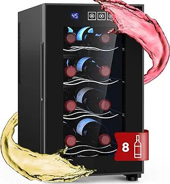 Mojgar 8 Bottle Wine Cooler, Freestanding Wine Fridge with 46-66℉ Digital Temperature Control, ... | Amazon (US)
