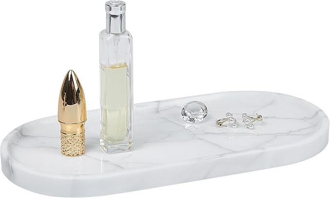 Natural Marble Tray 9.8”x4.7”x0.6” | Hand-Polished Oval Stone Tray for Bathroom Vanity & Je... | Amazon (US)
