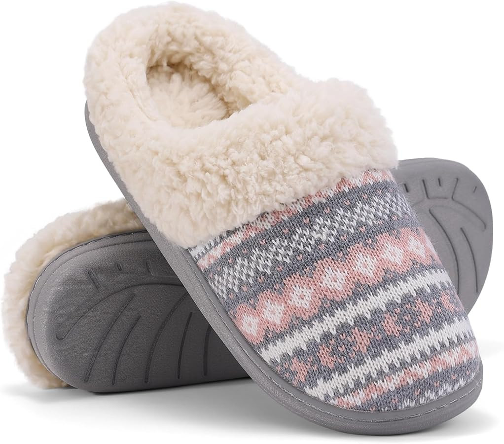 Evshine Warm Knit House Slippers for Women Comfy Wool-Like Lined Chenille Slippers with Memory Fo... | Amazon (US)