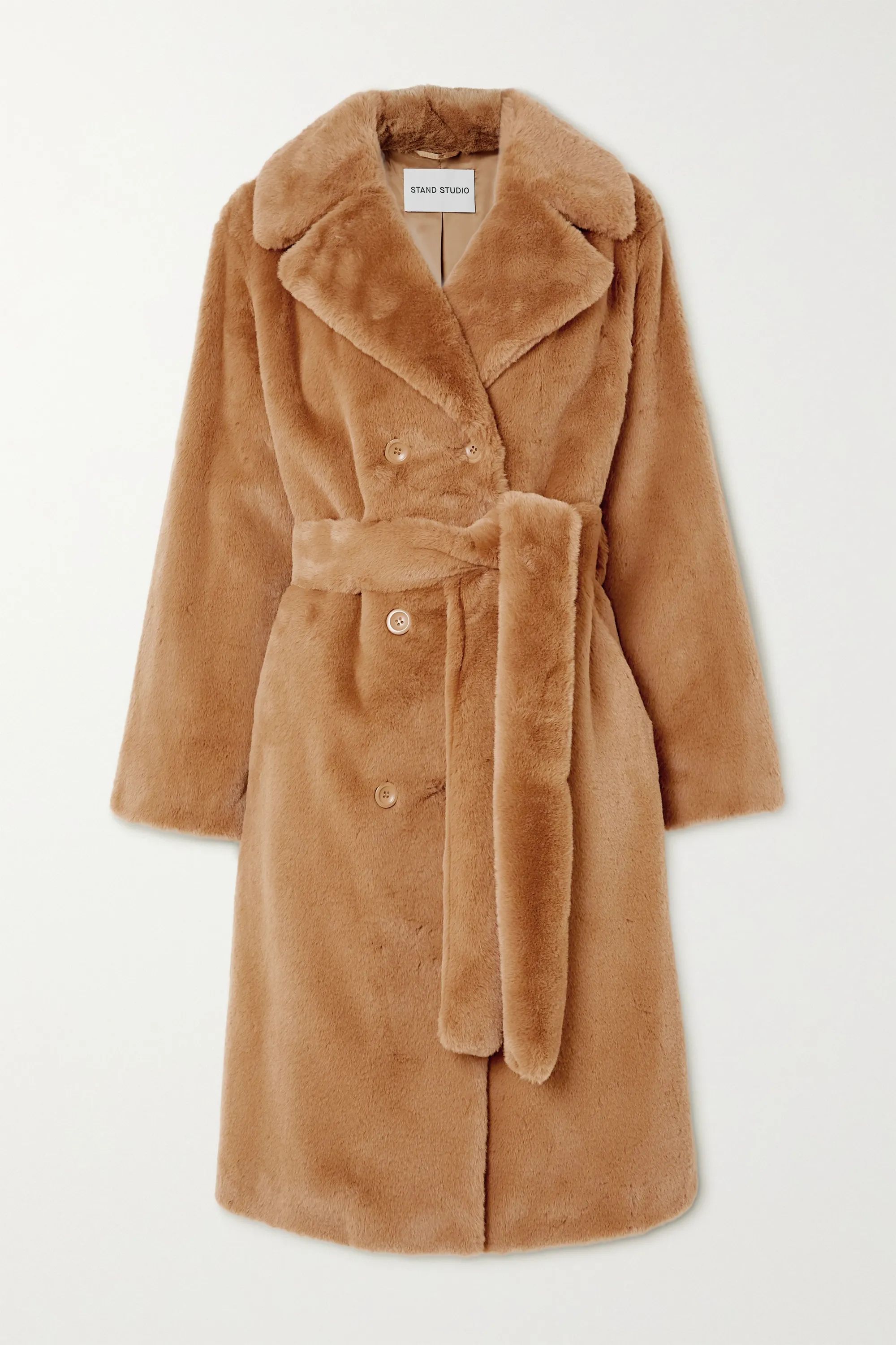 Faustine belted double-breasted faux fur coat | NET-A-PORTER (US)