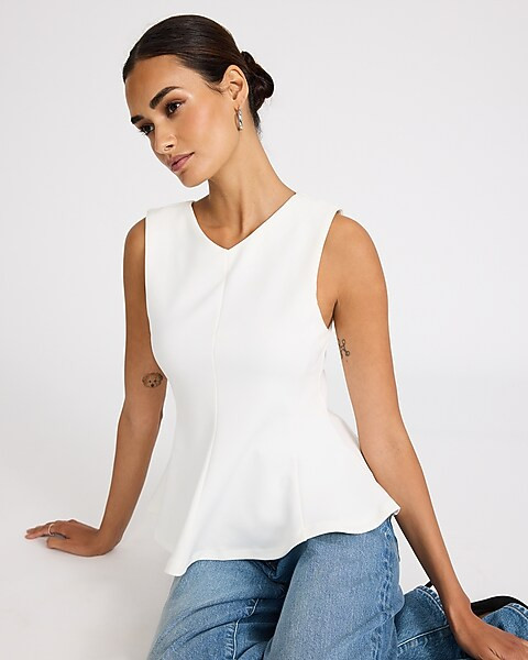 V-Neck Seamed Peplum Tank | Express